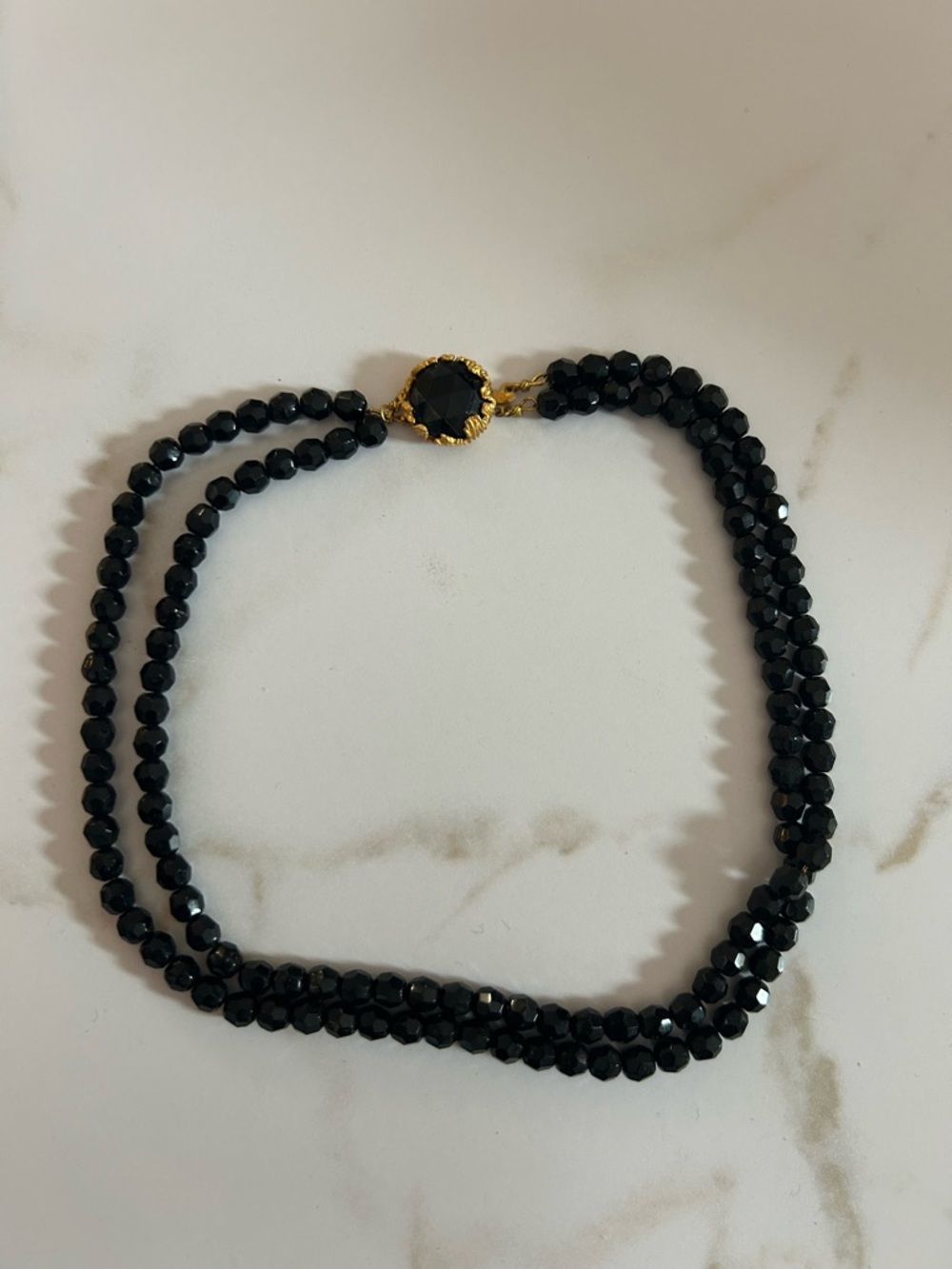 Elegant Black Faceted Double-Strand Necklace with Gold Clasp